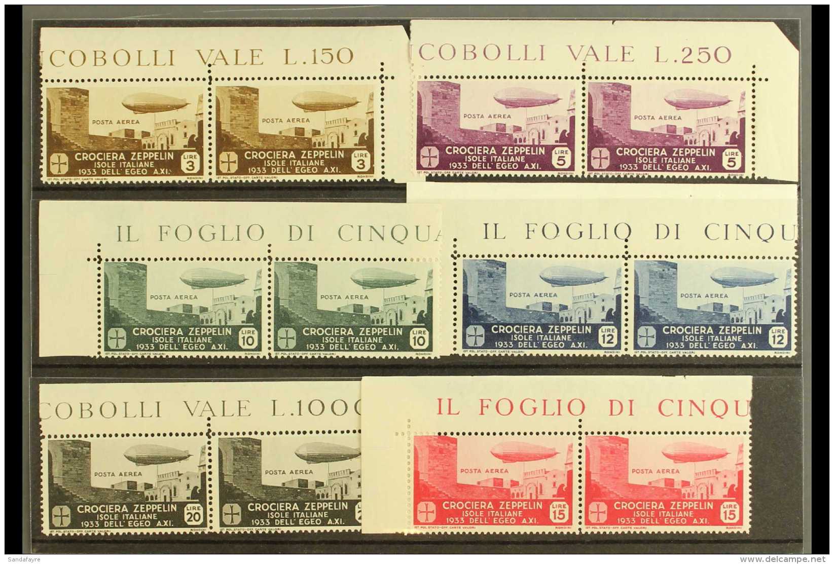 ZEPPELIN MAIL AEGEAN ISLANDS - 1933 Graf Zeppelin Set Complete, Sass S31, In NHM Margin Inscription Corner Pairs.... - Ohne Zuordnung