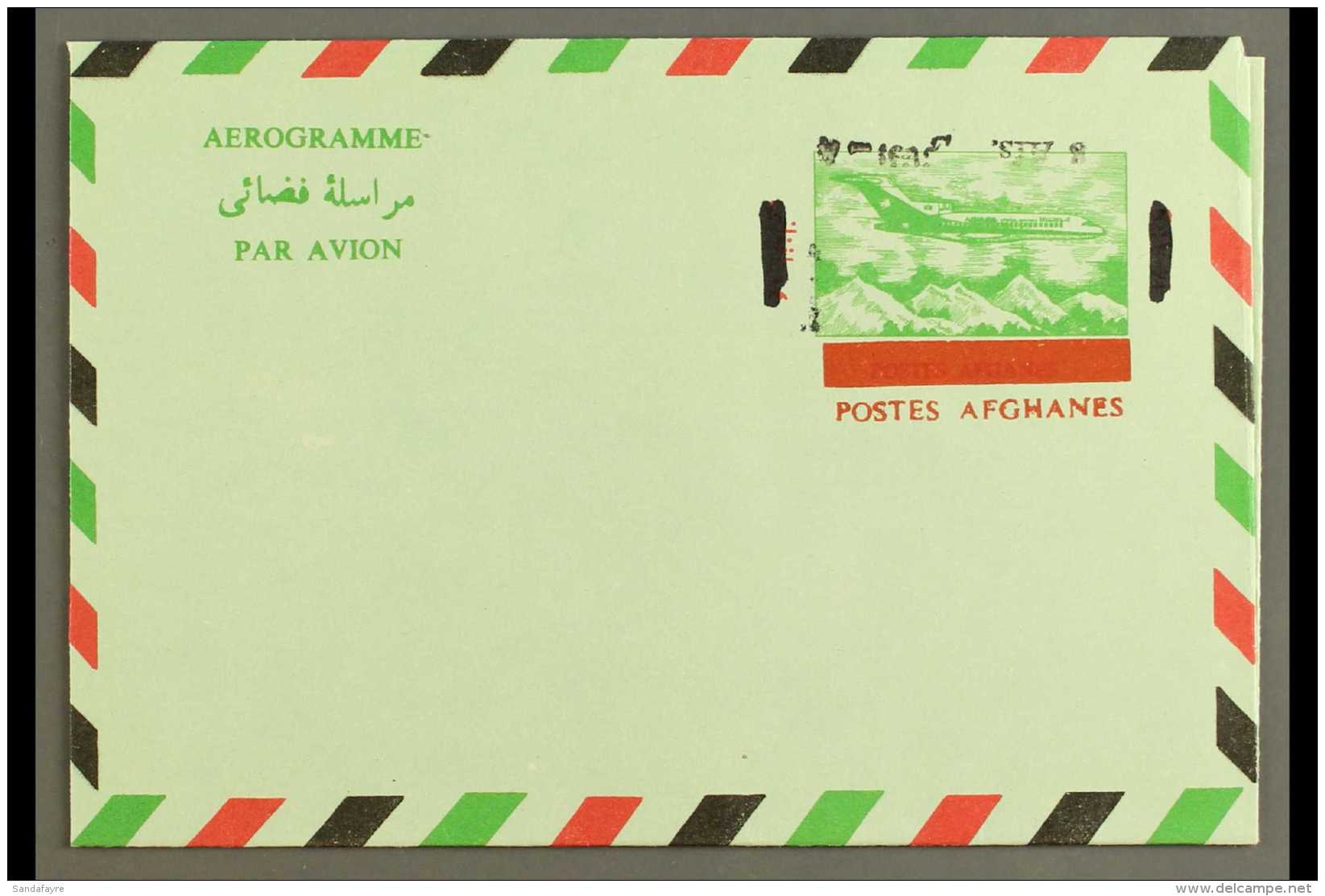 AEROGRAMME 1972 8a On 14a Green, Red &amp; Black, Type II With Black SURCHARGE INVERTED Variety, Very Fine Unused.... - Afganistán
