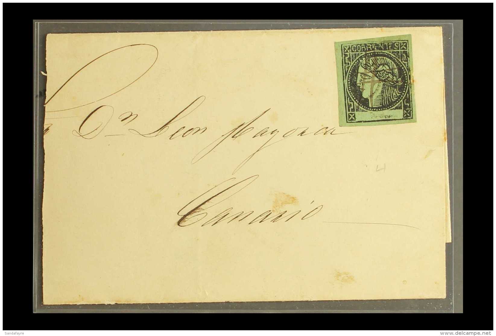 CORRIENTES 1864 (2c) Green, SG P61, Fine With 4 Margins On Pretty Letter Sheet, Cancelled By Pen Strokes, Cover... - Other & Unclassified