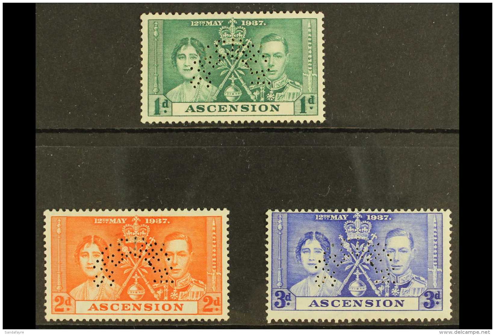 1937 Coronation Complete Set Perf "SPECIMEN", SG 35s/37s, Very Fine Mint. (3 Stamps)  For More Images, Please... - Ascension (Ile De L')