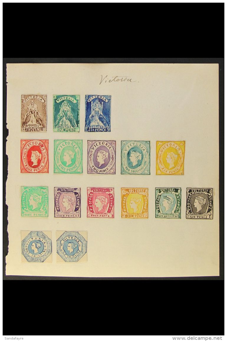 1861 HAND PAINTED STAMPS Unique Miniature Artworks Created By A French "Timbrophile" In 1861. A Colourful And... - Autres & Non Classés