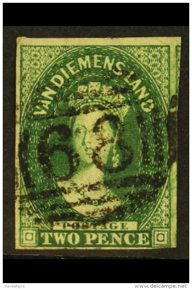 TASMANIA 1855 2d Green, SG 16, Very Fine Used Full Upright "68" Cancellation With 4 Huge To Just Clear Margins.... - Autres & Non Classés