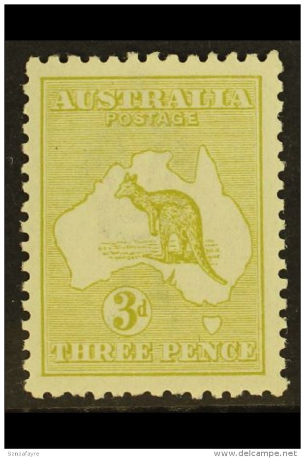 1915-27 3d Yellow-olive Kangaroo, SG 37, Never Hinged Mint. For More Images, Please Visit... - Sonstige & Ohne Zuordnung