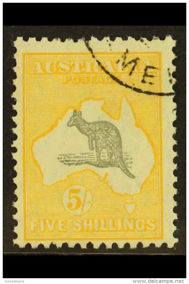 1929-30 5s Grey And Yellow Kangaroo, SG 111, Very Fine Used. For More Images, Please Visit... - Andere & Zonder Classificatie