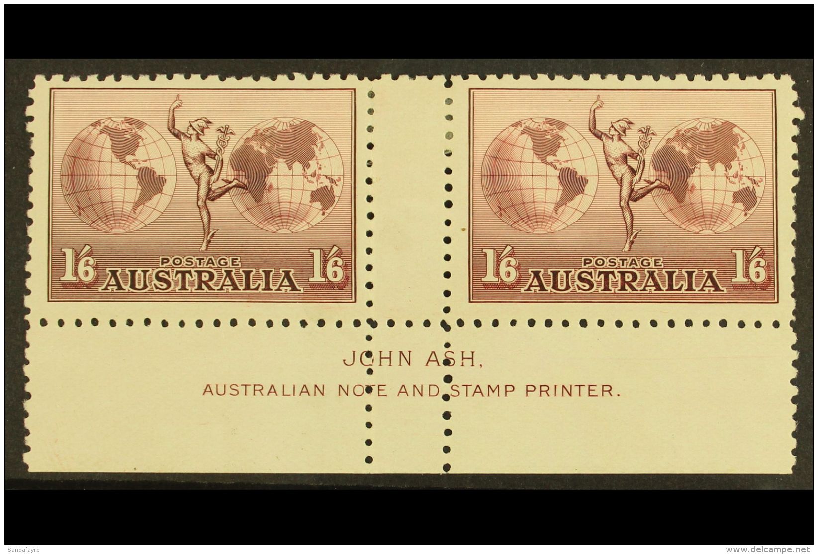 1934 1s6d Dull Purple "Hermes", Perf 11, No Watermark, SG 153, JOHN ASH Imprint Pair, Fine Mint. (2 Stamps) For... - Other & Unclassified