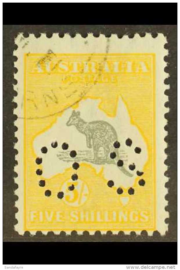 OFFICIAL 1915-28 5s Grey &amp; Yellow Kangaroo Perforated "OS" With WHITE COLLAR ON KANGAROO Variety, BW 44wa... - Other & Unclassified