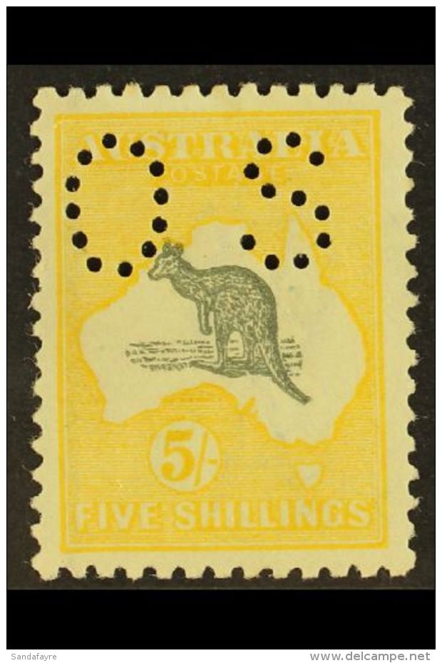 OFFICIAL 1915-28 5s Grey &amp; Yellow Roo Punctured "OS", SG O50, Very Fine Mint, Lovely Fresh Colour, Attractive... - Other & Unclassified