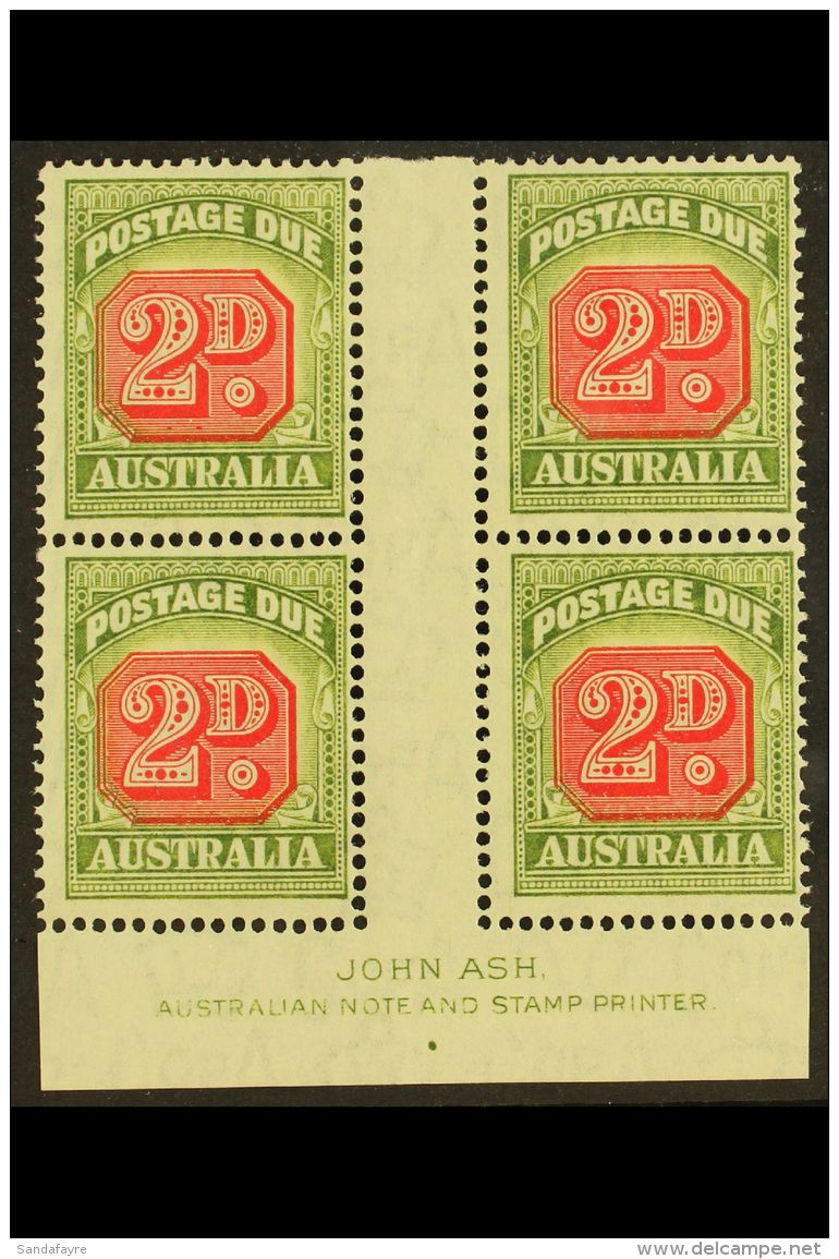 POSTAGE DUE 1946-57 2d Carmine And Green, SG D121, JOHN ASH Imprint Block Of Four, Superb Mint. (4 Stamps) For... - Sonstige & Ohne Zuordnung