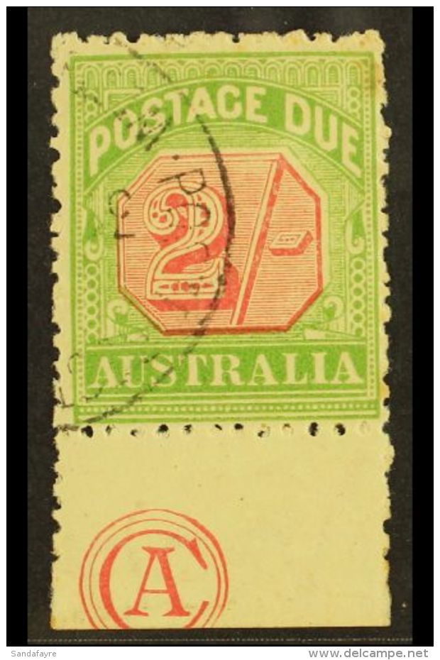 POSTAGE DUES 1909 2s Rosine And Yellow Green, SG D70, Fine Marginal Used With "Cooke" Monogram In The Bottom... - Other & Unclassified