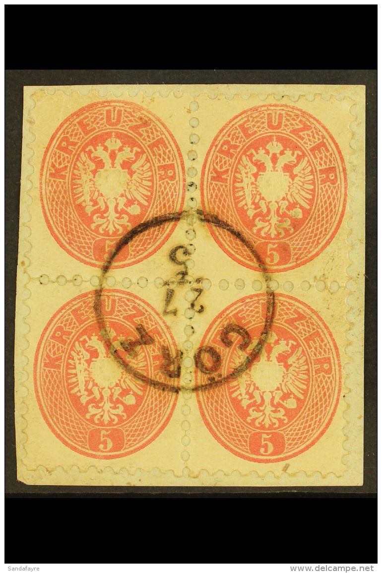 1863-64 5k Rose Arms Perf 9&frac12; (Michel 32, SG 47), Fine Used BLOCK Of 4 On Piece Cancelled By Central "Gorz"... - Sonstige & Ohne Zuordnung