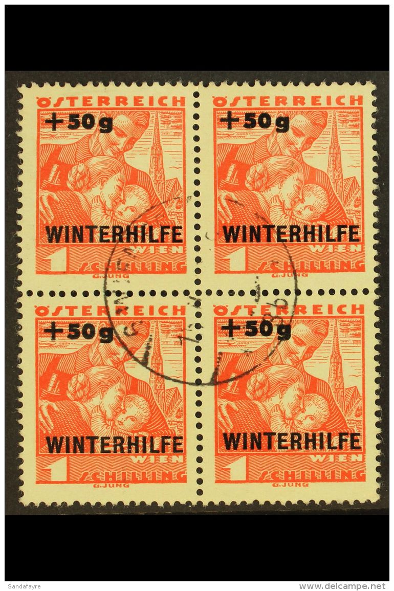 1933 1s+50g Vermilion Winter Relief Fund Overprint (Michel 616, SG 781), Fine Cds Used BLOCK Of 4, Fresh. (4... - Sonstige & Ohne Zuordnung