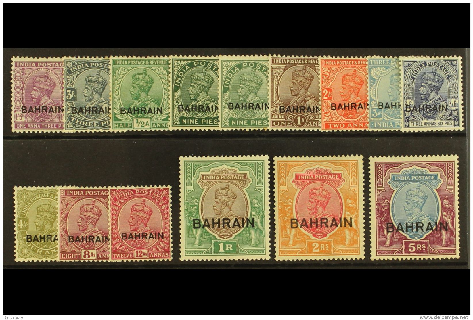 1933 Geo V Set Complete Incl 9p Typo, 5r Invtd Wmk, SG 1/14w, Very Fine And Fresh Mint. (15 Stamps) For More... - Bahrain (...-1965)