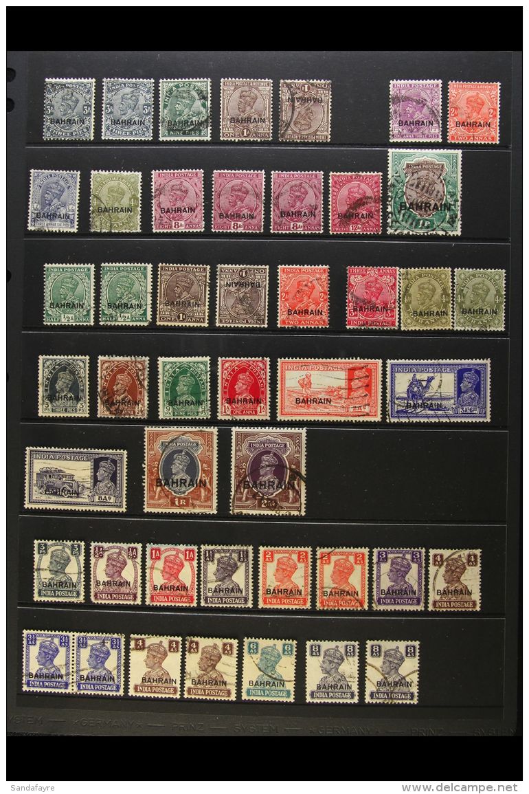 1933-55 USED COLLECTION Presented On A Pair Of Stock Pages. Includes 1933-37 KGV Range To 1r Inc 4a Sage Green,... - Bahrain (...-1965)