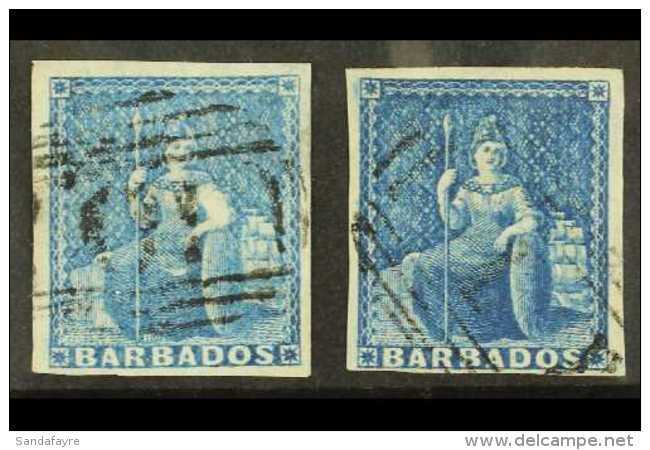 1855-58 (1d) Pale Blue And (1d) Deep Blue, SG 9 &amp; 10, Very Fine Used. (2 Stamps) For More Images, Please Visit... - Barbados (...-1966)
