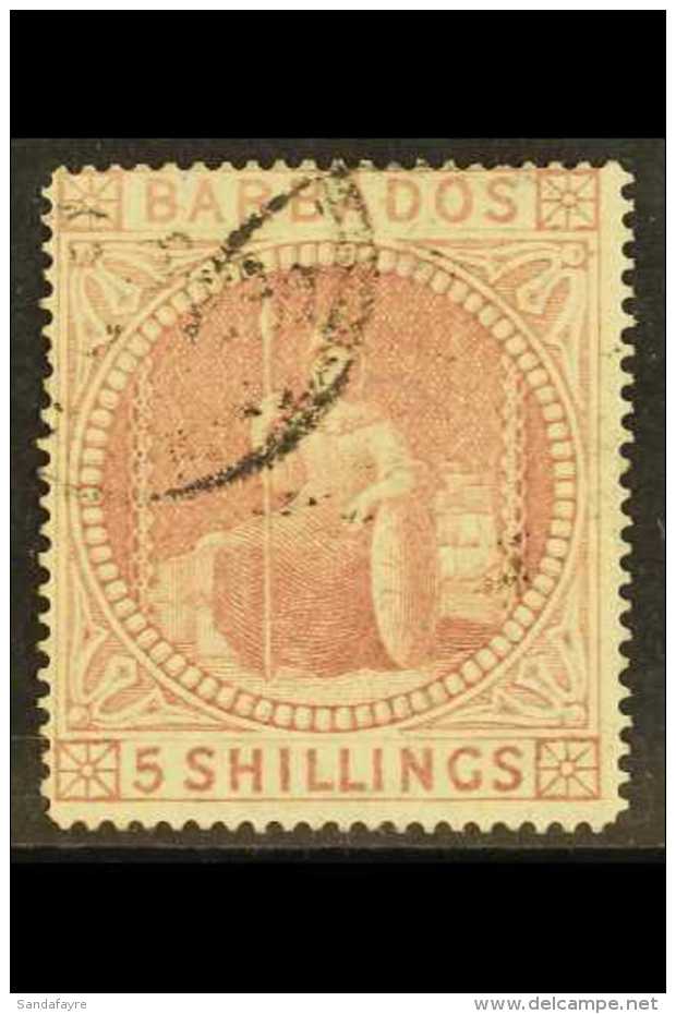 1873 5s Dull Rose, SG 64, Very Fine Used With Neat Circular Cancel, A Premium Example With Lovely Original Colour,... - Barbados (...-1966)