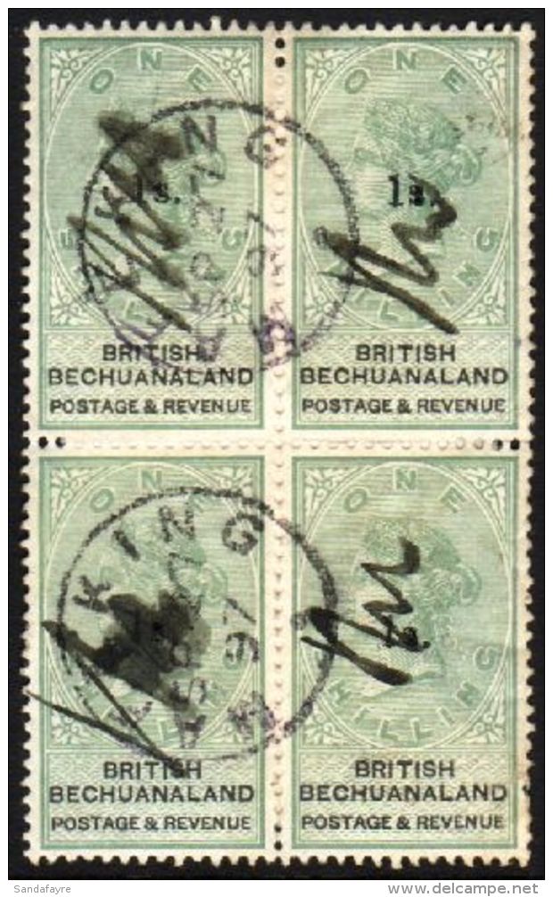 1888 1s On 1s Green And Black, SG 28, Used BLOCK OF FOUR (still With Some Backing Paper) With Neat Mafeking... - Sonstige & Ohne Zuordnung