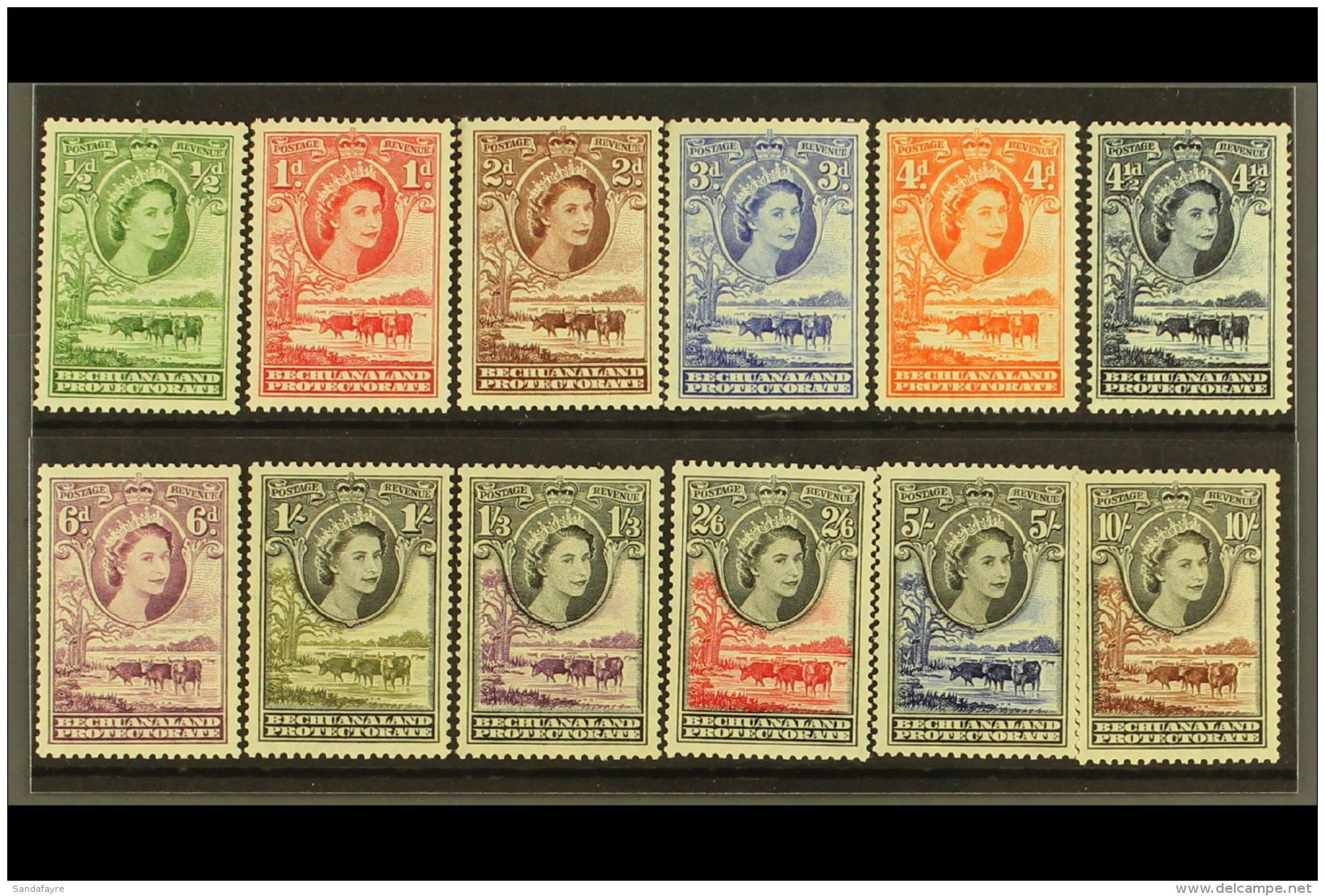 1955-58 "Baobab Tree And Cattle" Definitives Complete Set, SG 143/53, Very Fine Never Hinged Mint. (12 Stamps) For... - Sonstige & Ohne Zuordnung
