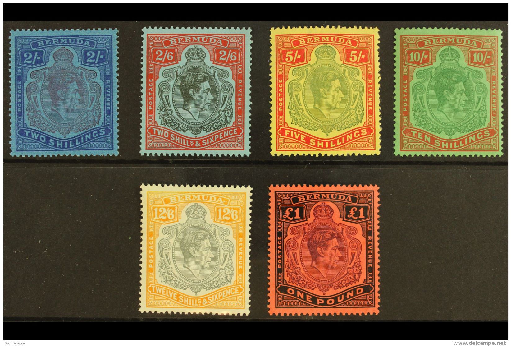 1938-53 KGVI Key Types Perf 14 Ordinary Papers (12s6d &amp; &pound;1 Chalky Papers) Complete Set, SG 116c/21c,... - Bermudes