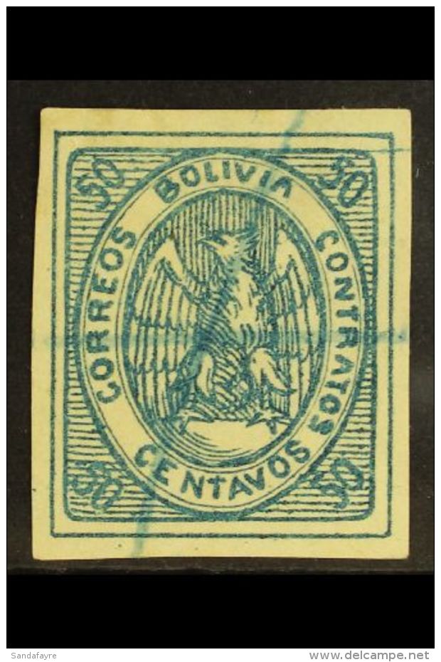 1867-68 50c Blue Condor (Scott 6, SG 11), Fine Used With Pen Cancel, Four Large Margins, Expertized A.Roig. For... - Bolivië