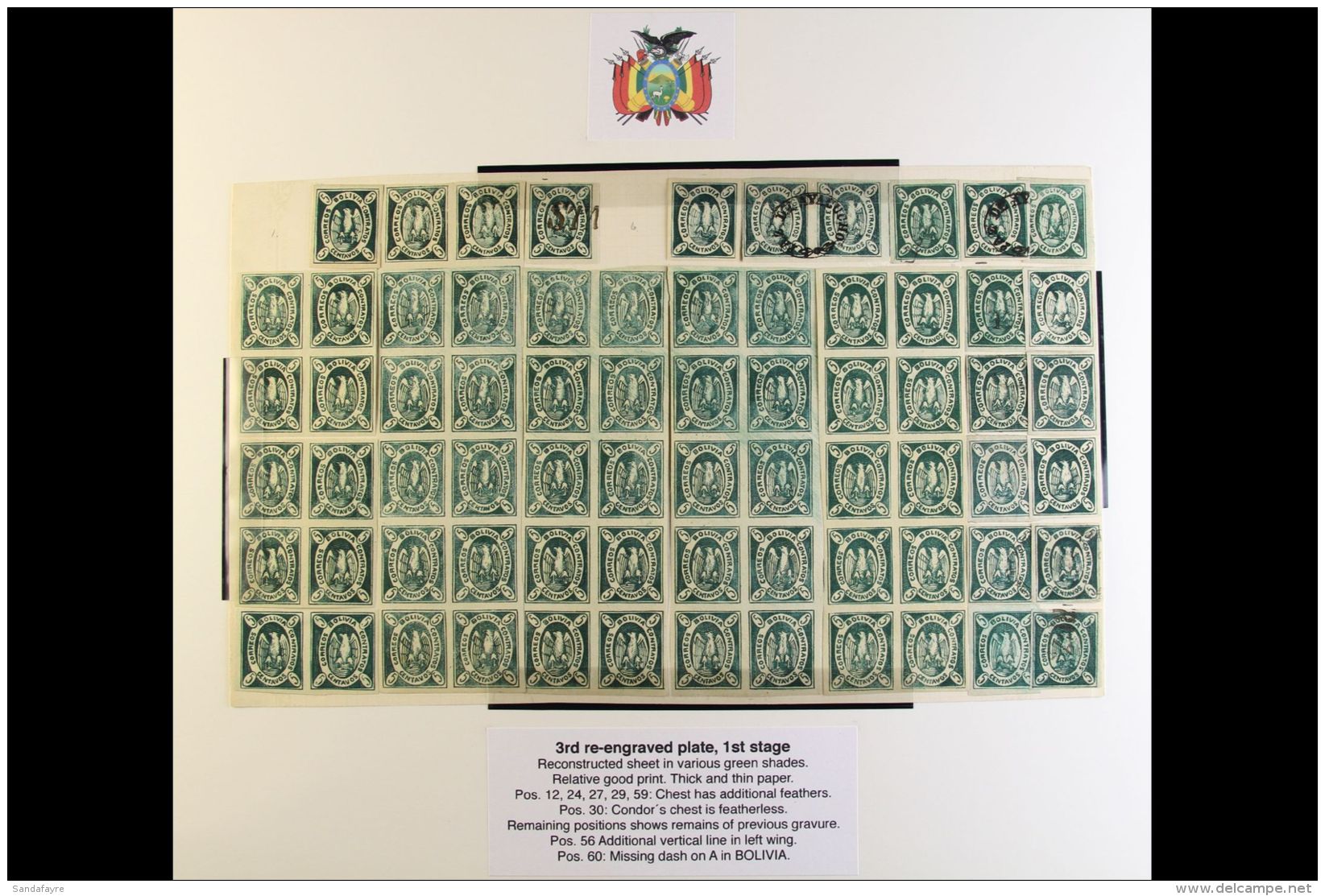 1867-68 5c Green Condor PLATE RECONSTRUCTION Of The 3rd Re-engraved Plate Of The 1st Stage Displaying 58 Of The 60... - Bolivien