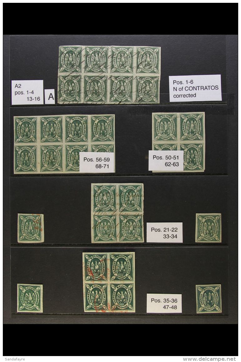 1867-68 5c Green Condor SPECIALIZED COLLECTION Of Very Fine Mint &amp; Used Examples, Chiefly Within Pairs Or... - Bolivie