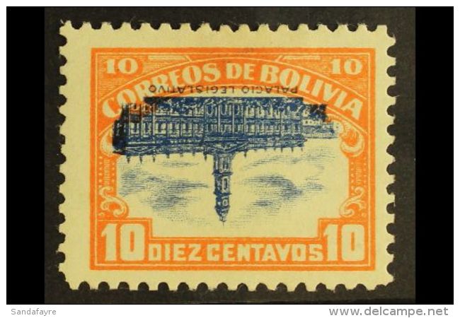 1916-17 10c Orange &amp; Blue Parliament Without Stop CENTRE INVERTED Variety (Scott 116c Var, SG 148b), Fine... - Bolivië