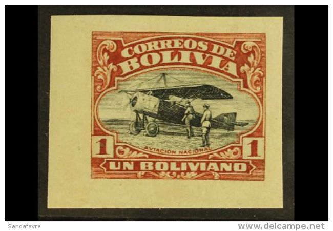 1924 1b Red-brown &amp; Black Air Aviation School IMPERF Variety, Sanabria 14 (as Scott C5, SG 174), Fine Never... - Bolivien
