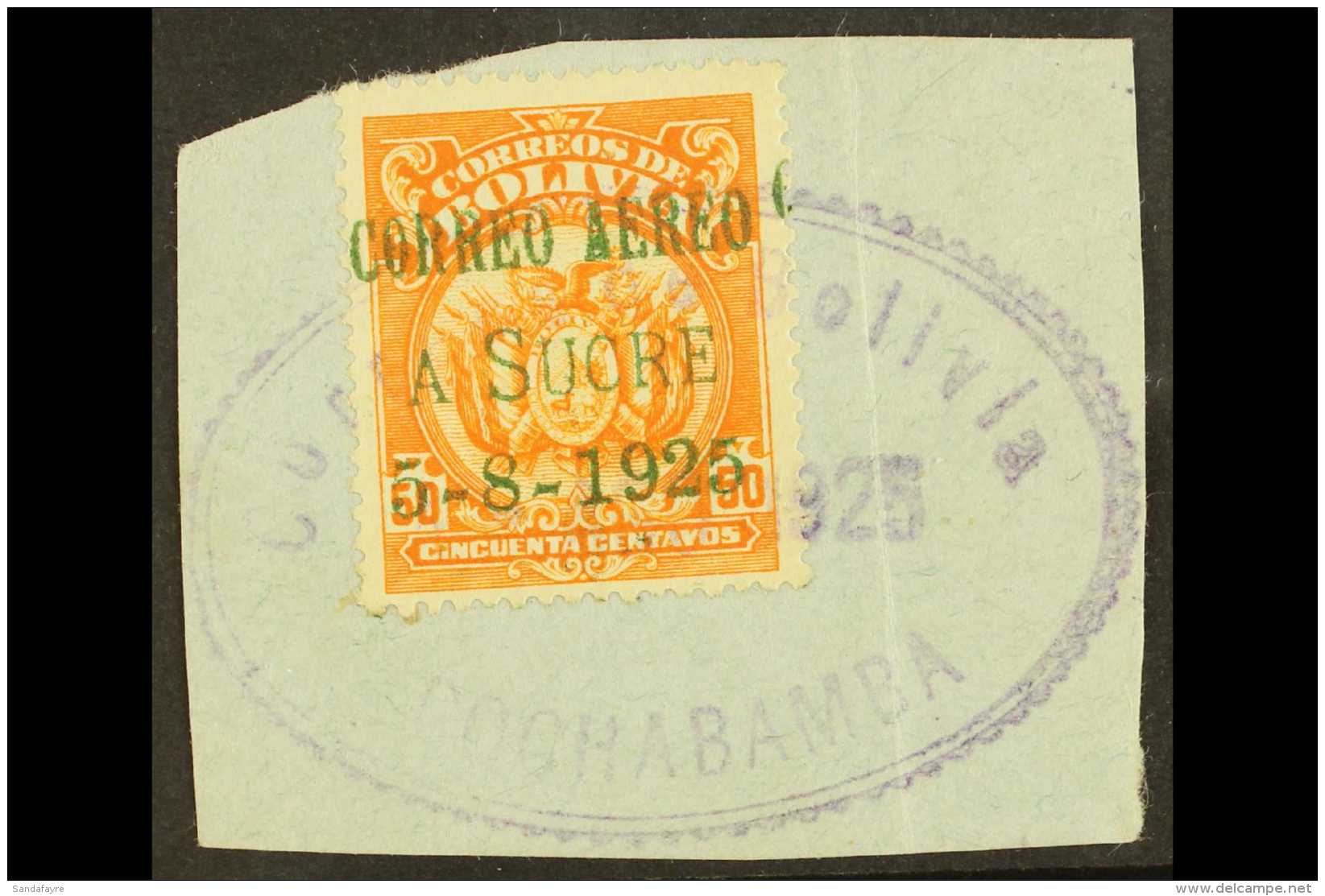 1925 FIRST FLIGHT SPECIAL OVERPRINTED STAMP. 50c Orange Air With "Correo Aereo A Sucre" Overprint (Michel 148,... - Bolivien