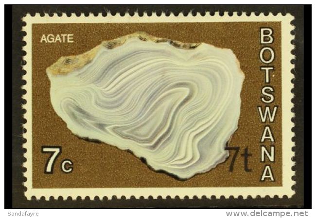 1976-7 7t On 7c Agate, Surcharge At Bottom Right, SG 372a, Never Hinged Mint. For More Images, Please Visit... - Botswana (1966-...)