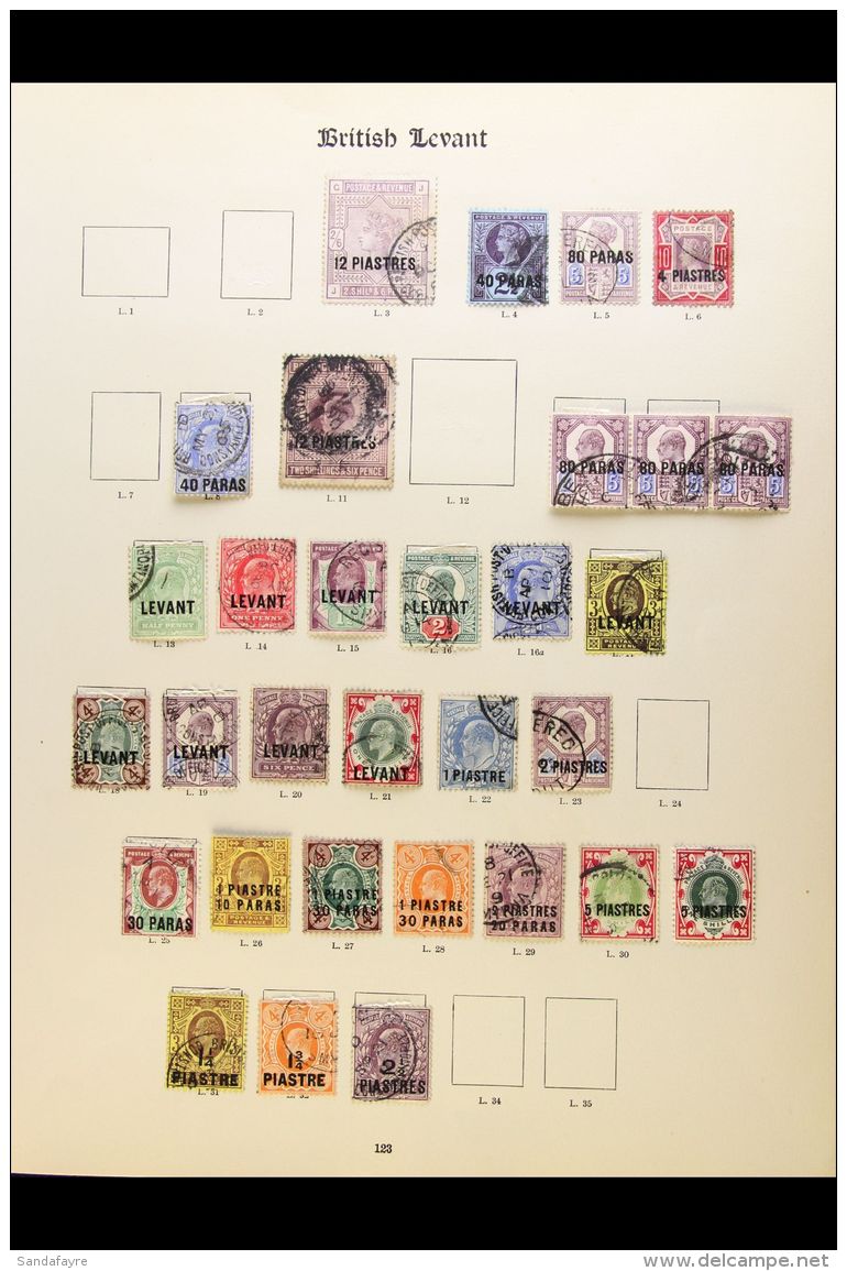 1885-1922 USED COLLECTION Presented On A Pair Of Printed Album Pages. Includes QV To 12pi On 2s6d, KEVII With... - Brits-Levant