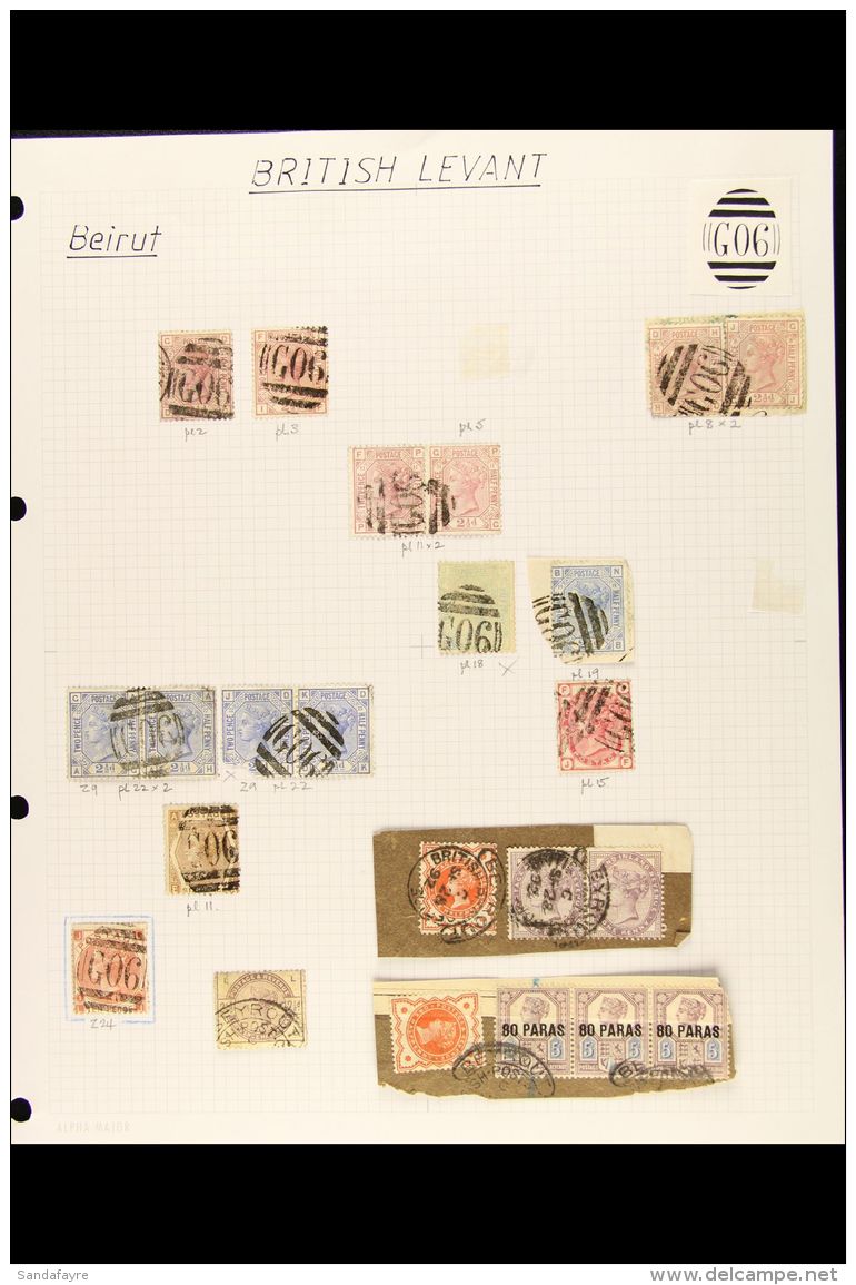 BRITISH POST OFFICES - BEIRUT (BEYROUT) Collection Of GB Queen Victoria Stamps With "G06" Or Beyrout Cds Cancels.... - Britisch-Levant