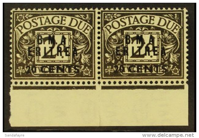 ERITREA POSTAGE DUES 1948 20c On 2d Agate, Horizontal Pair Both Showing Variety "No Stop After A", SG ED 3a, Very... - Italiaans Oost-Afrika