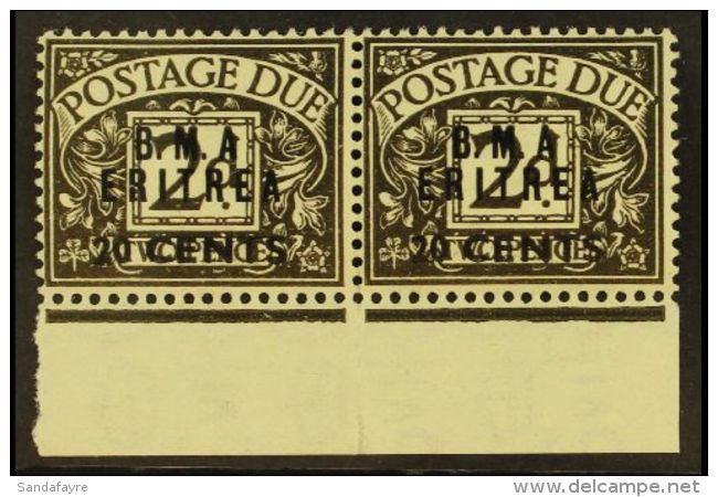 ERITREA POSTAGE DUES 1948 20c On 2d Agate, Horizontal Pair Both Showing Variety "No Stop After A", SG ED 3a, Very... - Italienisch Ost-Afrika