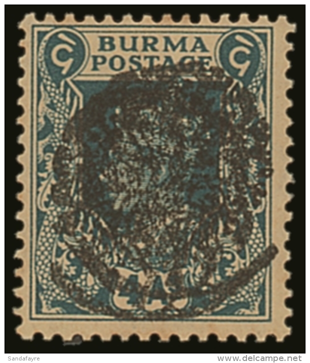 JAPANESE OCCUPATION 1942 4a Greenish Blue Ovptd Myaungmya Type 2, Variety "ovpt Double", SG 17a. Listed But... - Burma (...-1947)