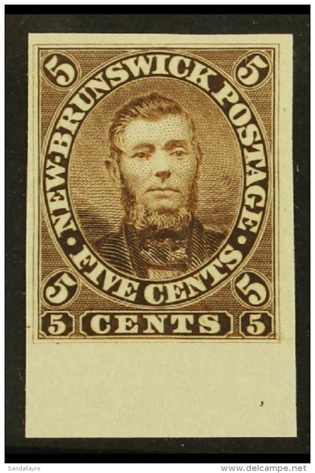 1860 5c Brown Charles Connell (as SG 13) IMPERF. PLATE PROOF On India Paper. A Beautiful Proof Of This Famous... - Autres & Non Classés