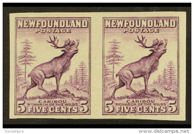 1932 5c Violet Caribou, Die II, IMPERF PAIR, SG 225ca, Never Hinged Mint. For More Images, Please Visit... - Other & Unclassified