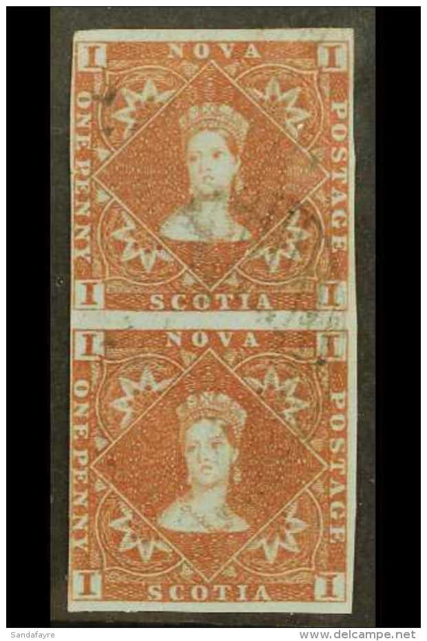 1851-60 1d Red- Brown Imperf, SG 1, Used VERTICAL PAIR With 4 Small / Close Margins Leaving The Design Clear, The... - Other & Unclassified