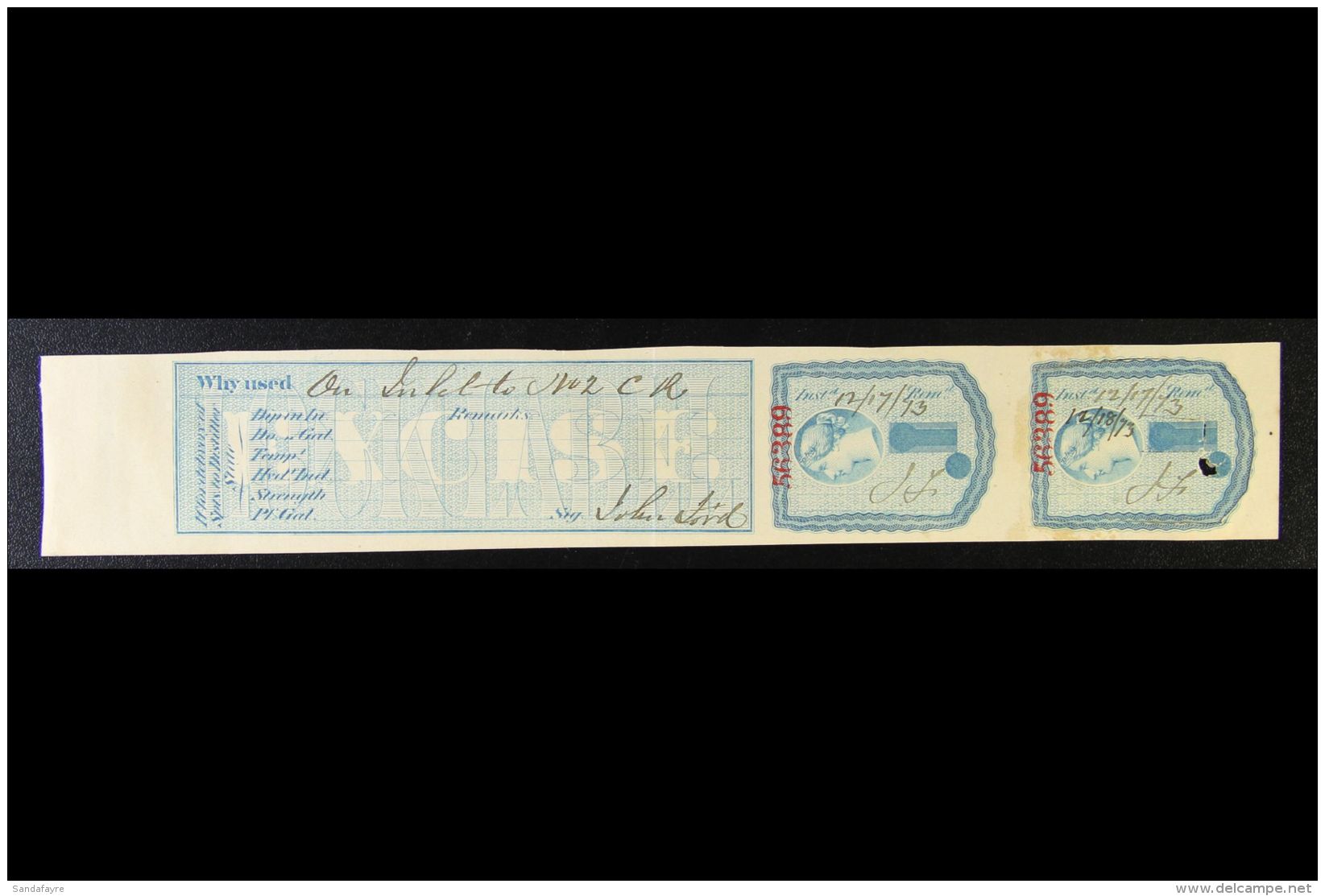 REVENUE - LOCK LABEL Circa 1870 Blue QV Engraved Lock Label, Van Dam FLS2, Fine Used (Dec 1873). For More Images,... - Autres & Non Classés