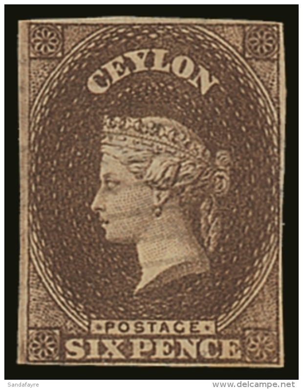 1857 6d Brown Imperf, SG 6a, Very Fine Used, Tiny Marginal Thinning At Right. For More Images, Please Visit... - Ceylan (...-1947)