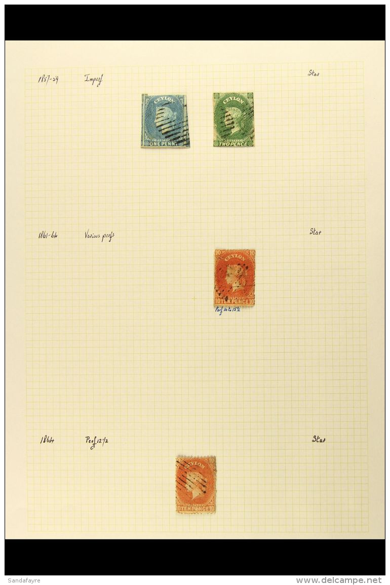 1857-1952 MINT &amp; USED COLLECTION On Leaves, Inc 1857-59 1d (3 Margins, Jumbo At Sides) &amp; 2d (fault) Used,... - Ceylon (...-1947)