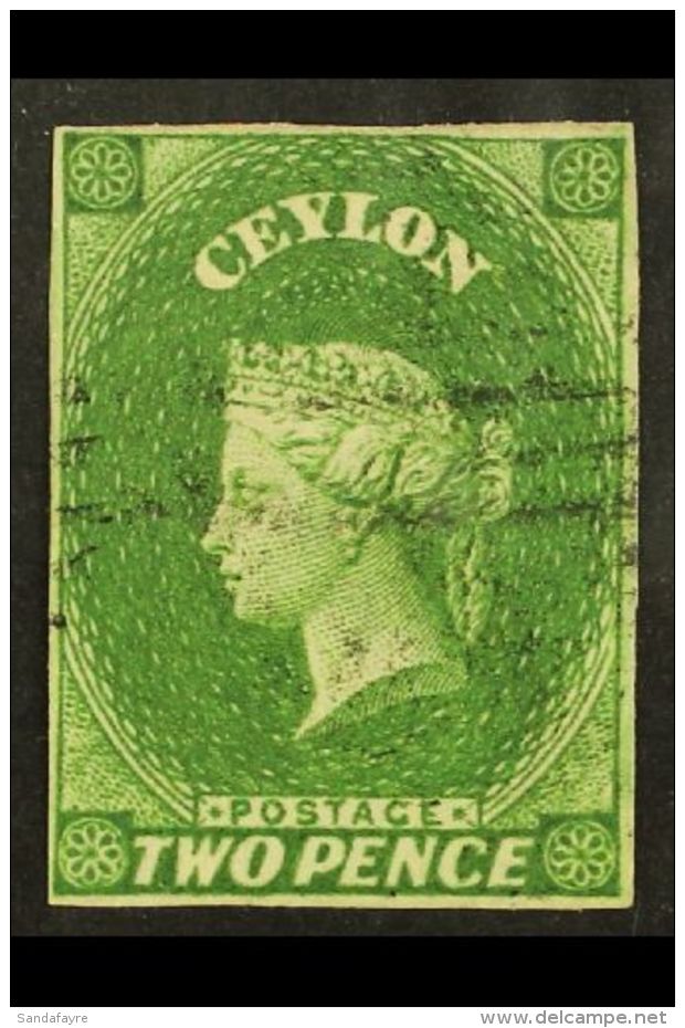 1857-59 2d Yellowish Green, SG 3a, Very Fine Used With 4 Neat Margins For More Images, Please Visit... - Ceylon (...-1947)