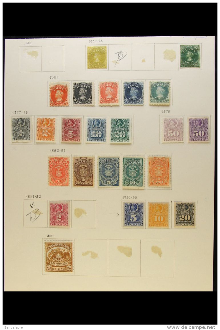 1862-1927 MINT COLLECTION On Leaves, All Different, Some Earlier Issues Without Gum, Inc 1862 1c (4 Margins) &amp;... - Chili