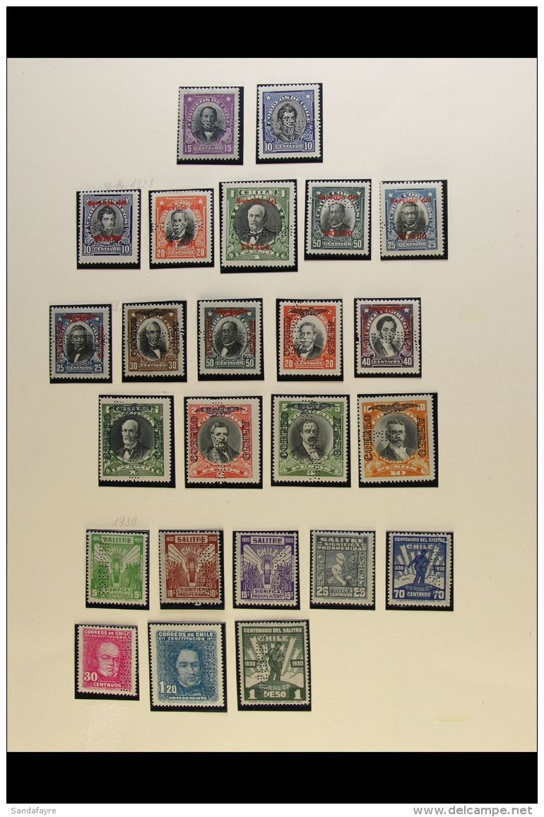 1928-1934 SPECIMEN PERFORATED STAMPS. Very Fine Mint Selection Of All Different Stamps Perforated SPECIMEN, Inc... - Chili