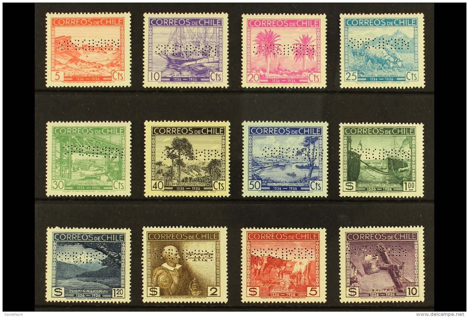 1936 400th Anniv Of Discovery Complete Set Perforated SPECIMEN (Scott 186/97, SG 256/67), Very Fine Mint, Very... - Chile
