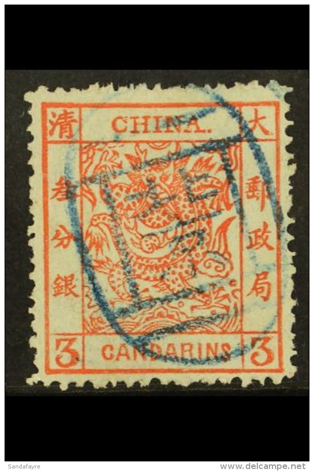 1878 3ca Vermilion Large Dragon On Thin Paper, SG 2a, Very Finely Used With Slightly Roughish Perfs. Attractive.... - Other & Unclassified