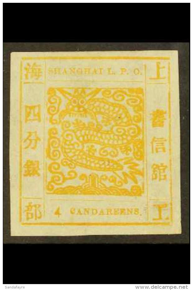 SHANGHAI MUNICIPAL POSTS 1865 4ca Yellow, Large Dragon, SG 3, Very Fine Used With Good Margins All Round. For More... - Sonstige & Ohne Zuordnung