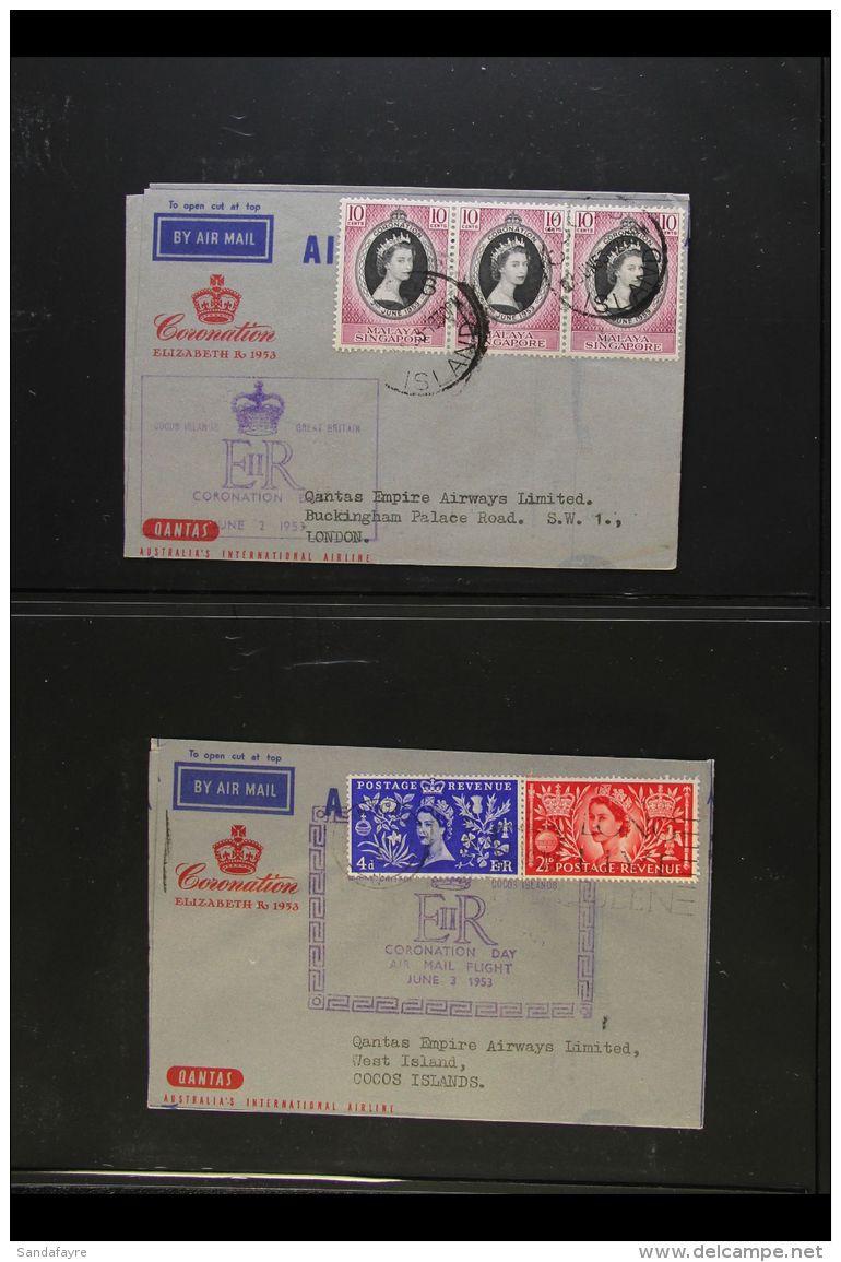 1953 CORONATION - QANTAS AIRMAIL FLIGHTS "There &amp; Back" Pair Of Special Qantas Coronation Air Letters - June... - Kokosinseln (Keeling Islands)