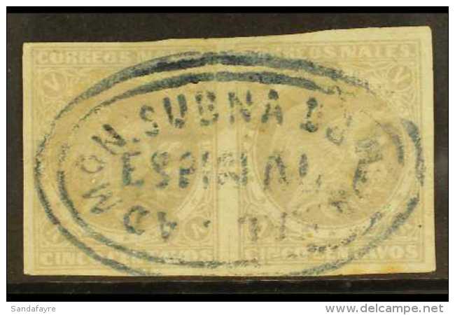 1876 5c Lilac, SG 84, Horizontal Pair Cancelled With Complete Strike Of 2 Line Blue Oval "Espinal" Postal Admin.... - Kolumbien