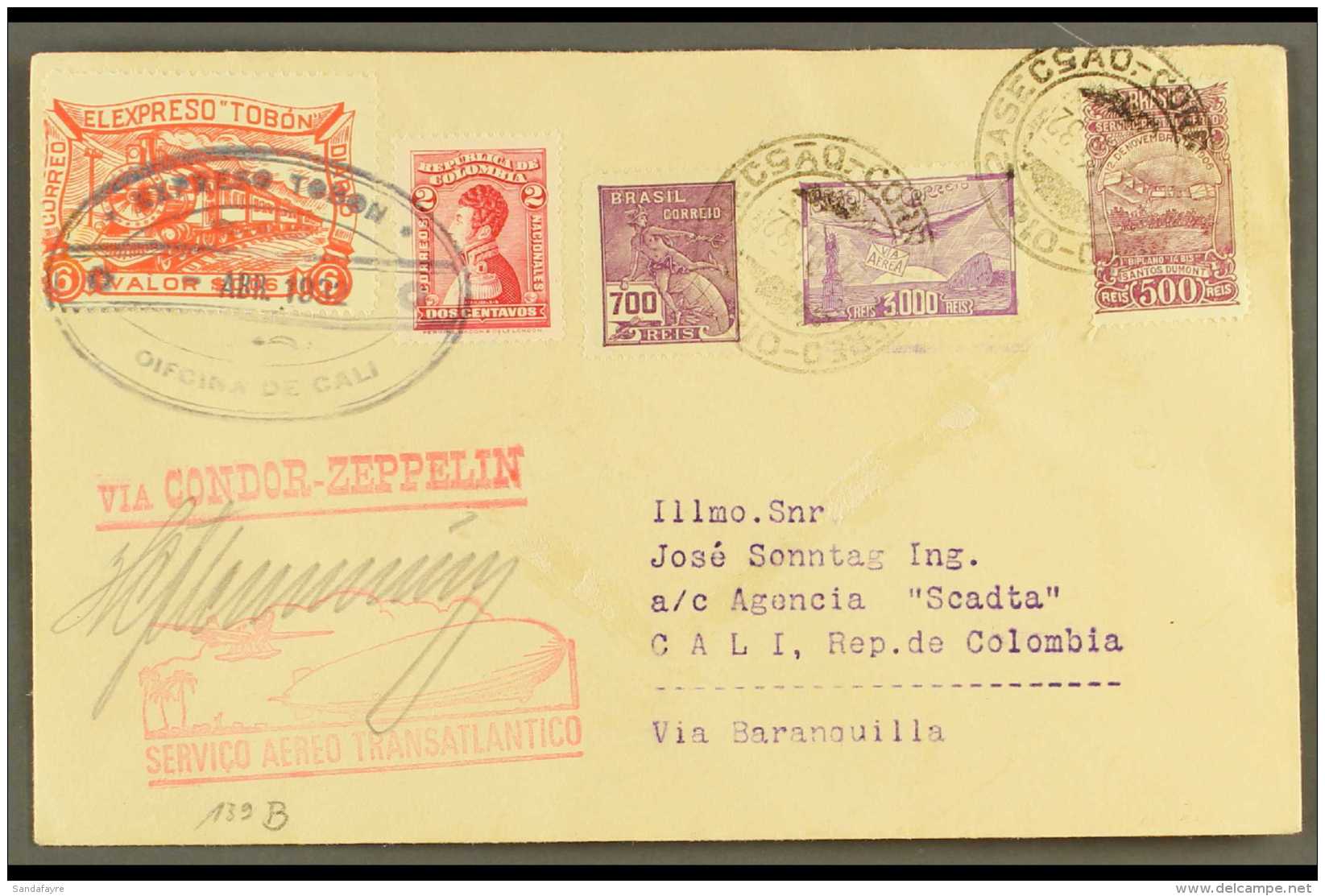 1932 ZEPPELIN FLIGHT. 1932 (24 March) Cover Bearing An Interesting Mixed Franking Of TOBON 6c (Colombian Private... - Kolumbien