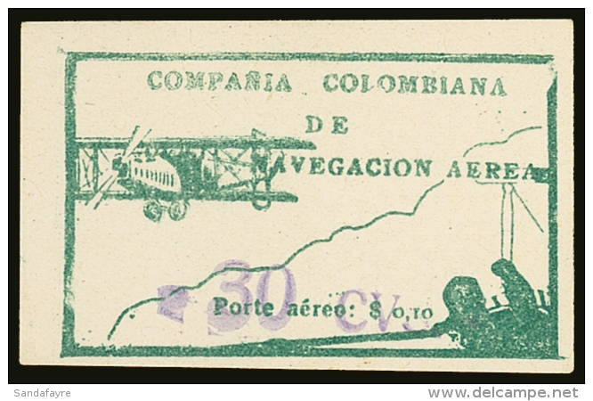 SCADTA 1920 (Nov) "- 30 Cvs. -" On 10c Green Imperf, SG 15 (Sanabria 19), Very Fine Unused As Issued With Large... - Kolumbien